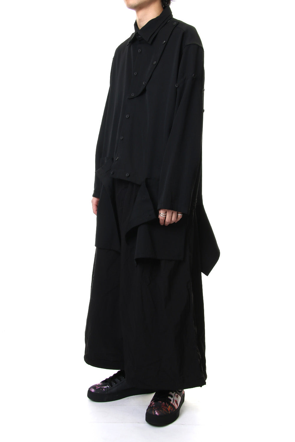 Front Detachable Button Shirt Wrinkled Gabardine