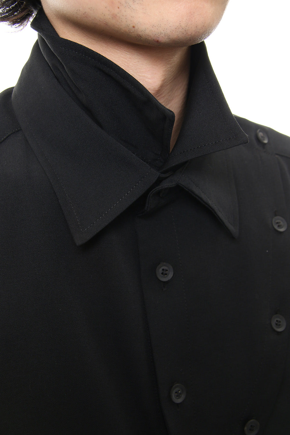 Front Detachable Button Shirt Wrinkled Gabardine