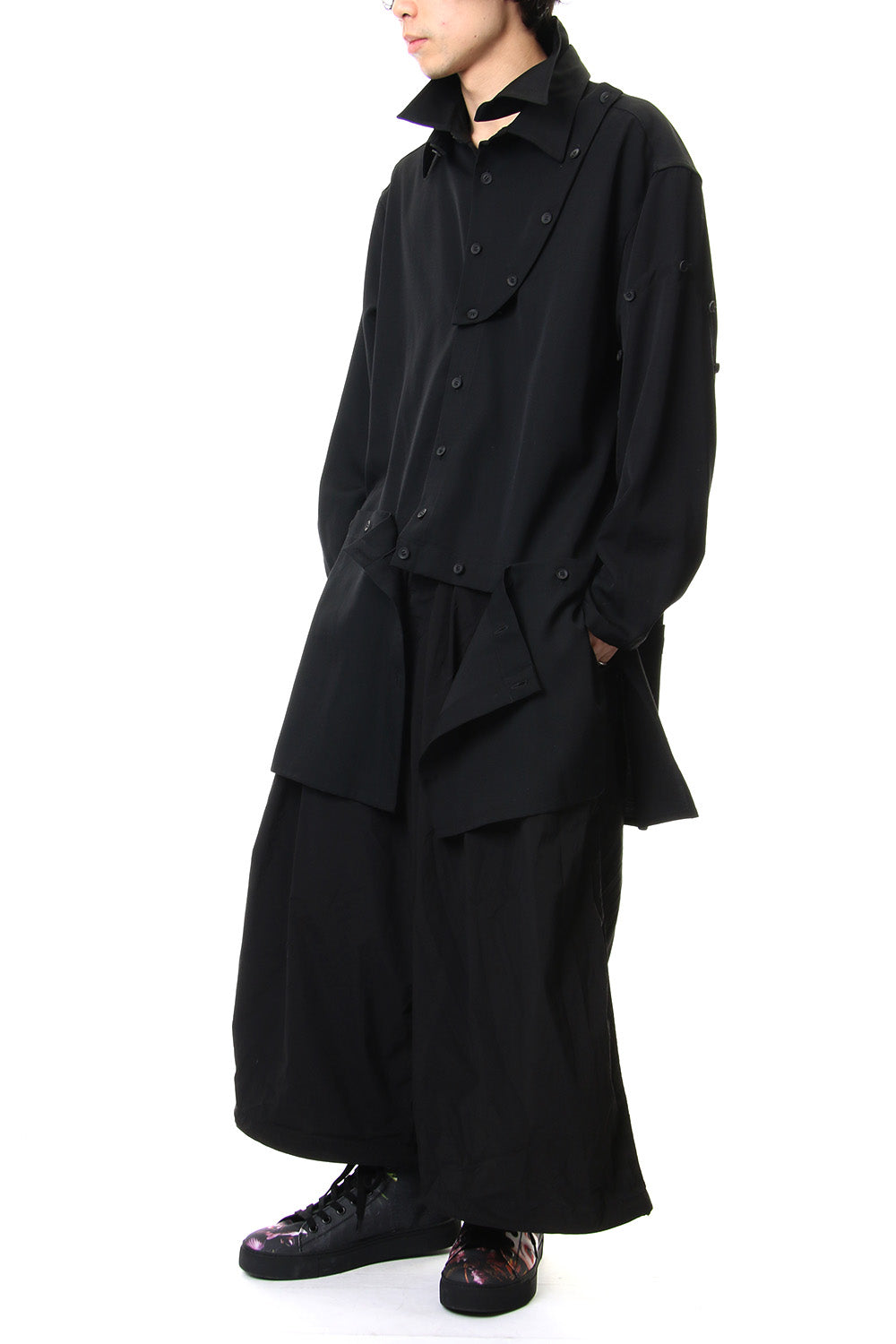 Front Detachable Button Shirt Wrinkled Gabardine