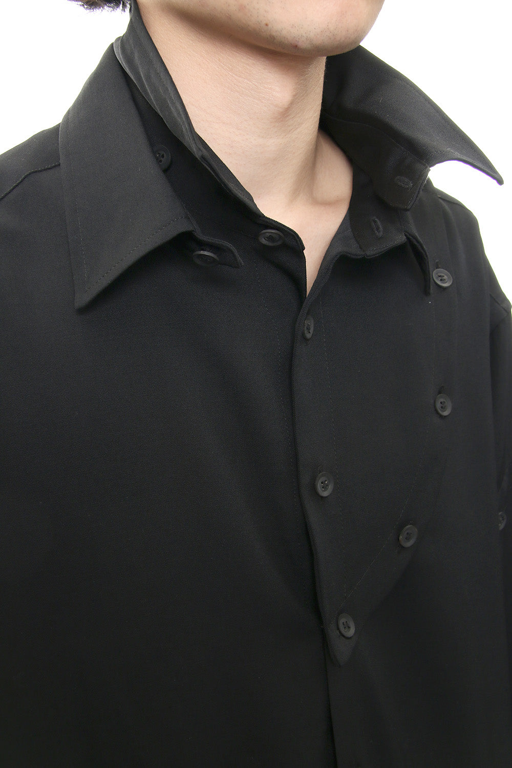 Front Detachable Button Shirt Wrinkled Gabardine