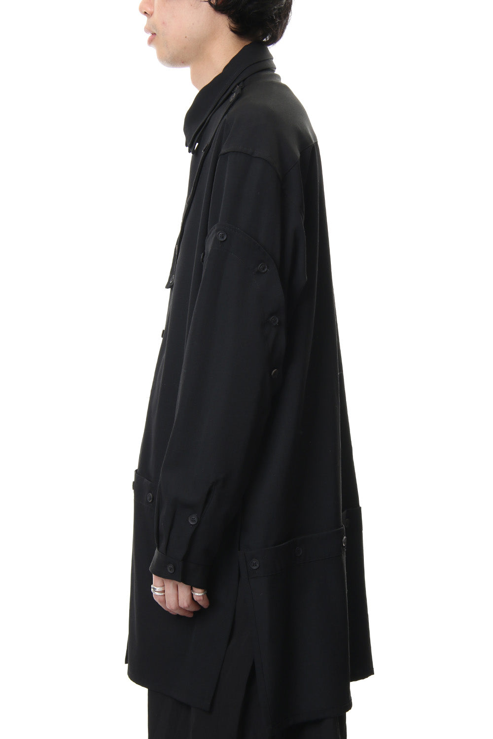 Front Detachable Button Shirt Wrinkled Gabardine