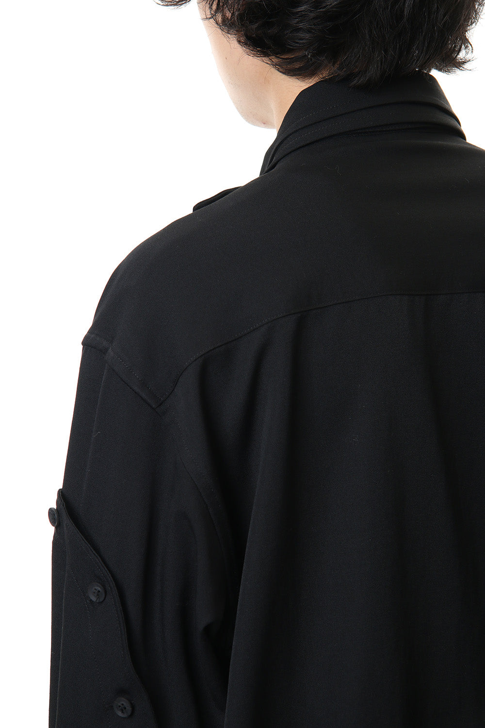 Front Detachable Button Shirt Wrinkled Gabardine