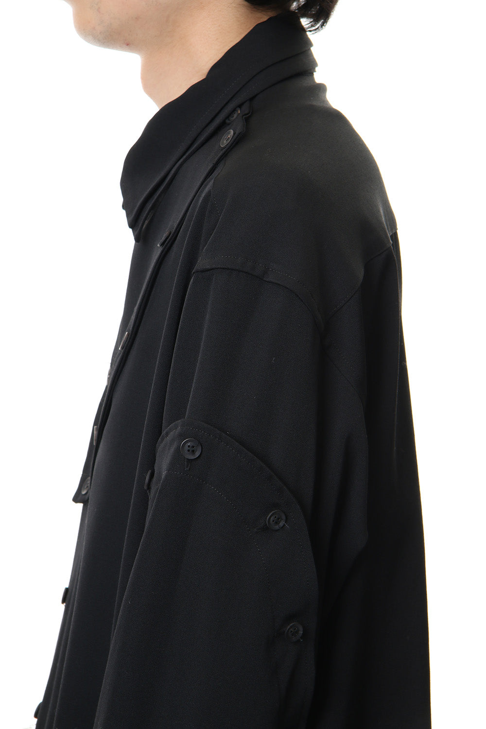 Front Detachable Button Shirt Wrinkled Gabardine