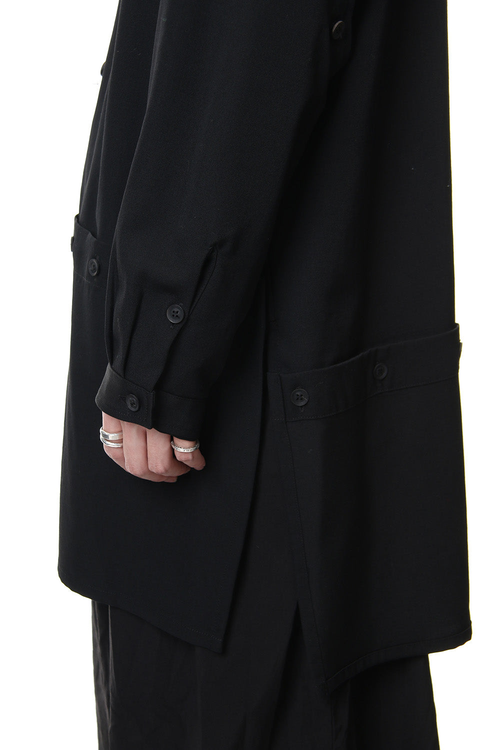 Front Detachable Button Shirt Wrinkled Gabardine