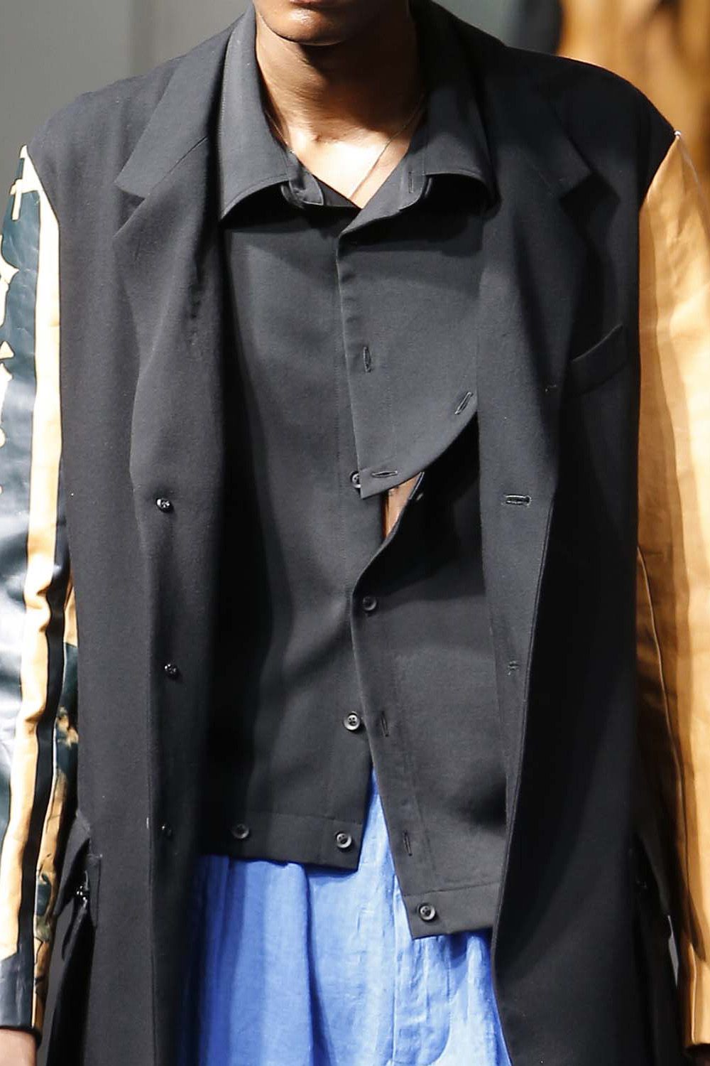 Front Detachable Button Shirt Wrinkled Gabardine