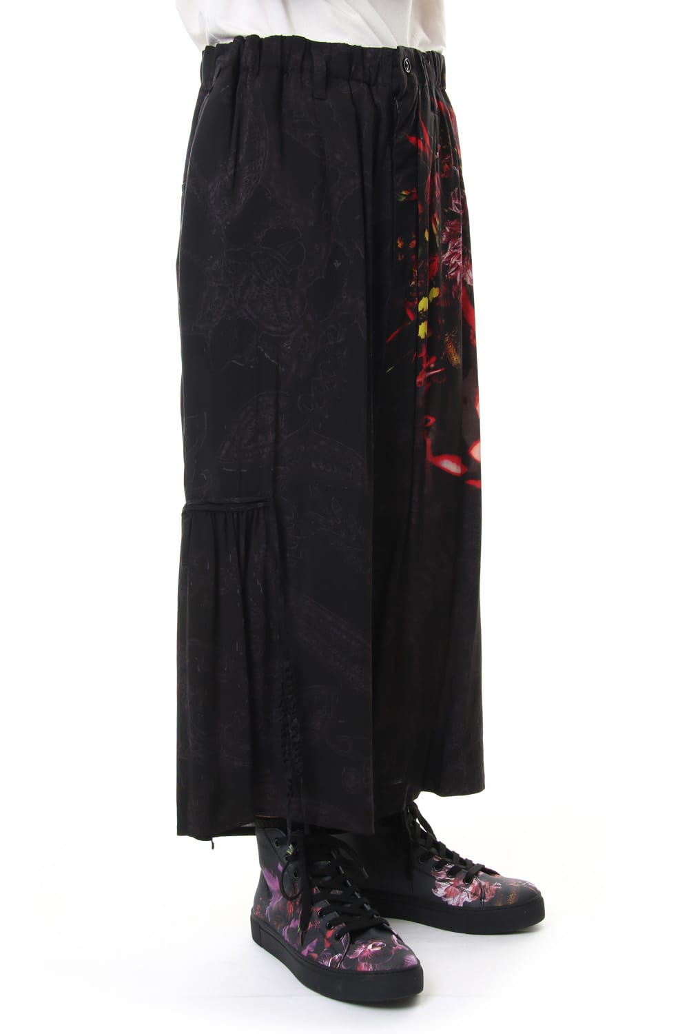 Gather Drawstring Pants Print A