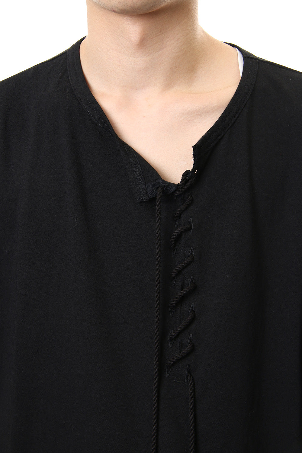 Lace Up Round Neck Short Sleeve T Shirt