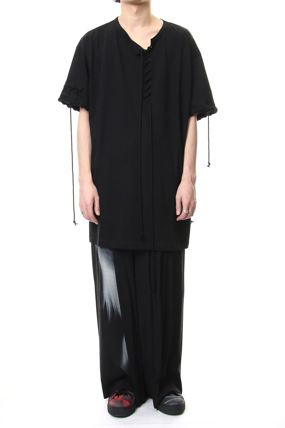 Lace Up Round Neck Short Sleeve T Shirt