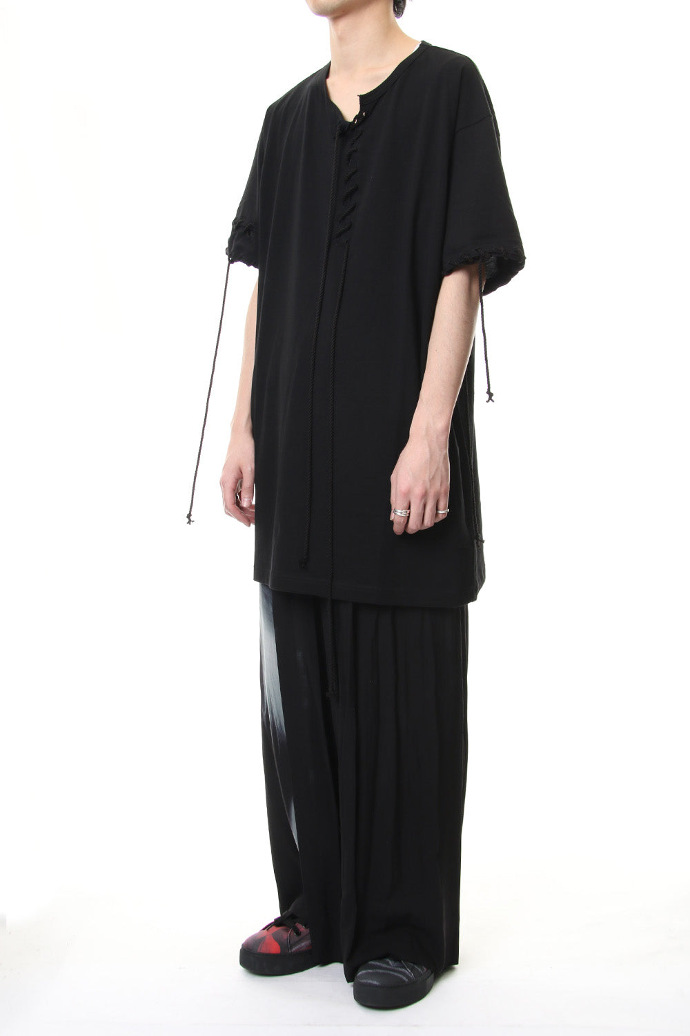 Lace Up Round Neck Short Sleeve T Shirt