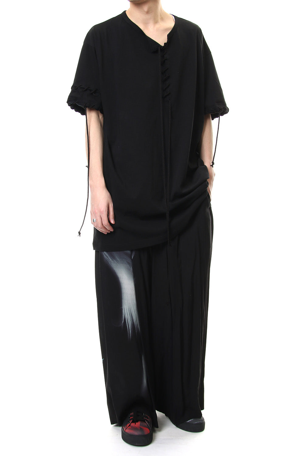 Lace Up Round Neck Short Sleeve T Shirt