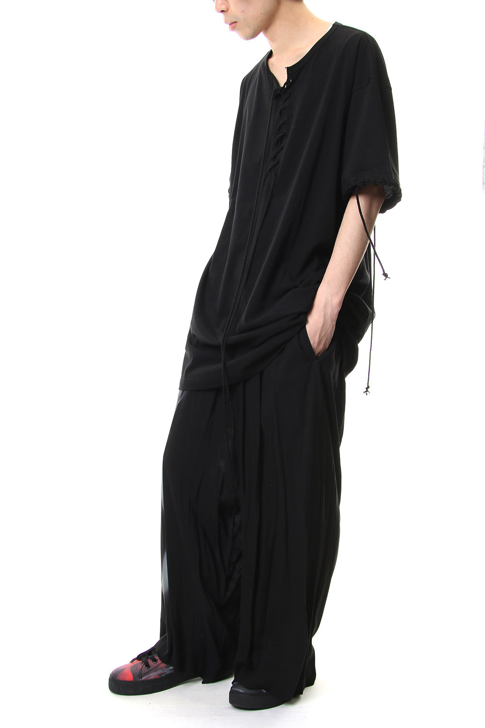 Lace Up Round Neck Short Sleeve T Shirt