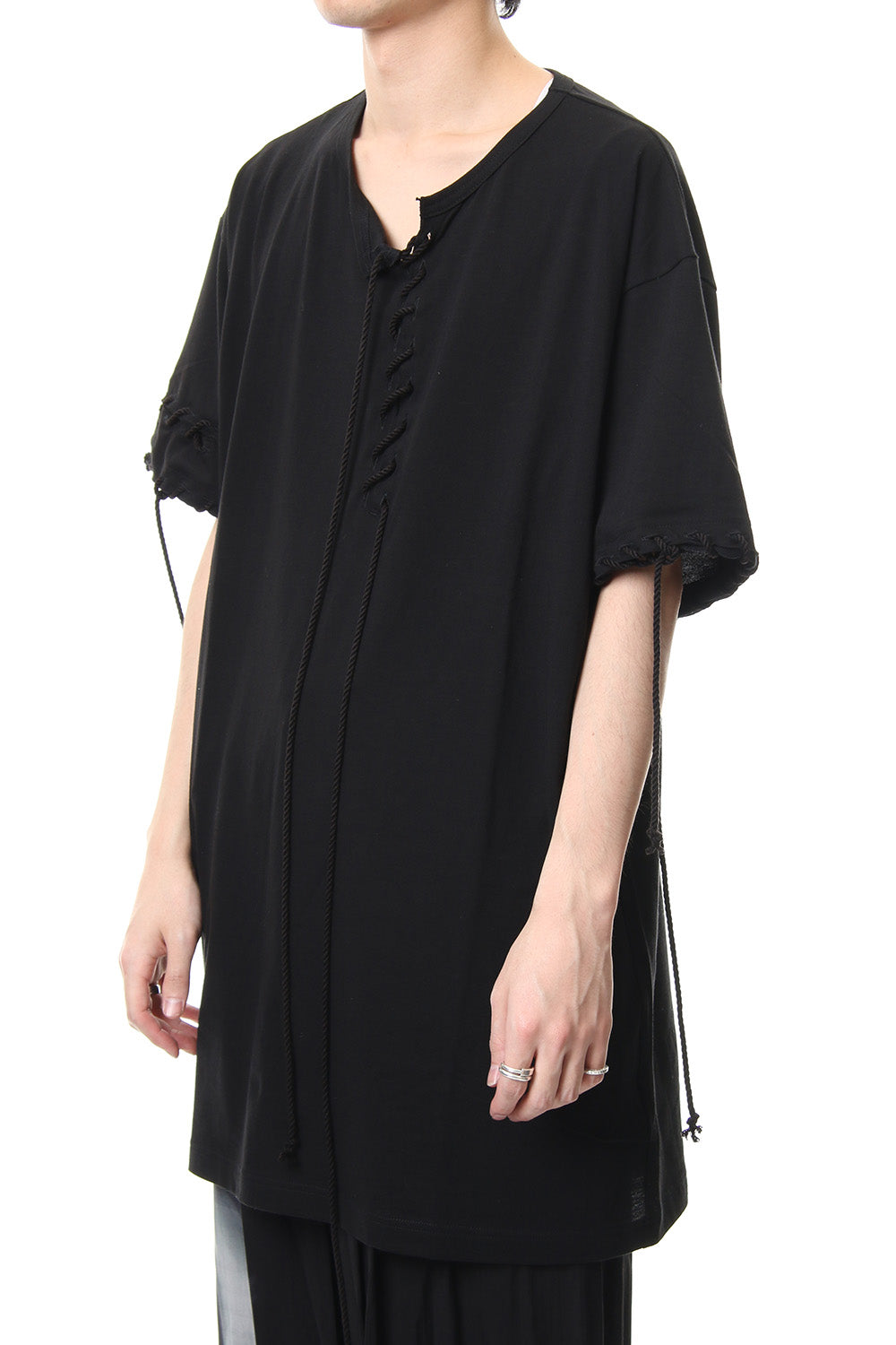 Lace Up Round Neck Short Sleeve T Shirt