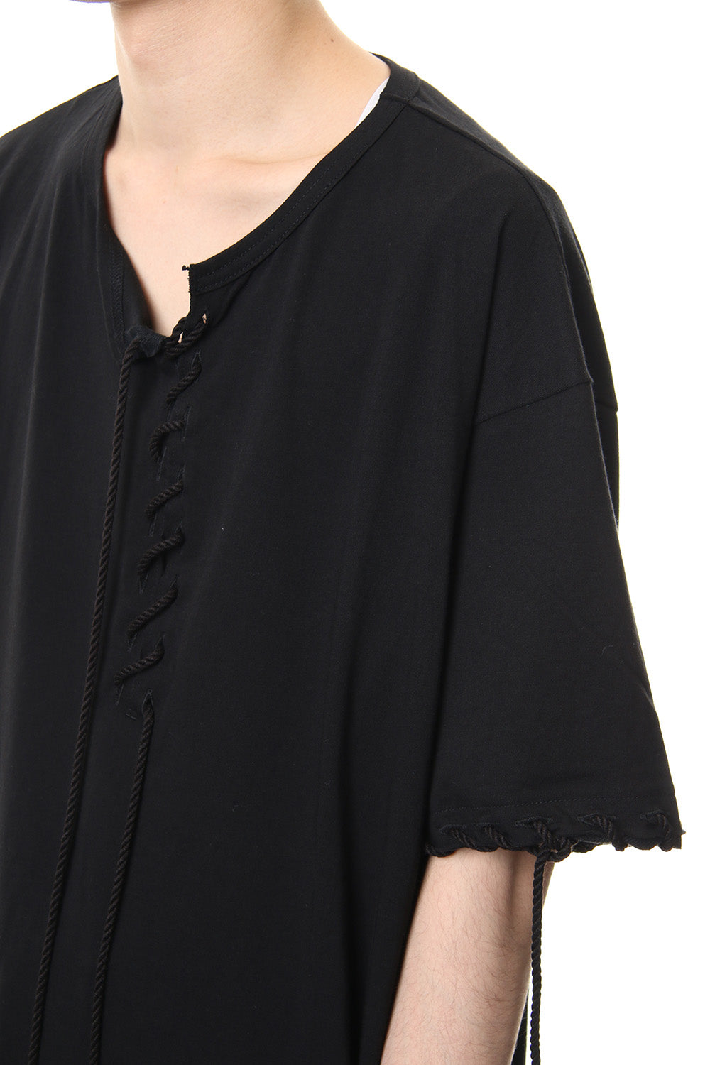 Lace Up Round Neck Short Sleeve T Shirt