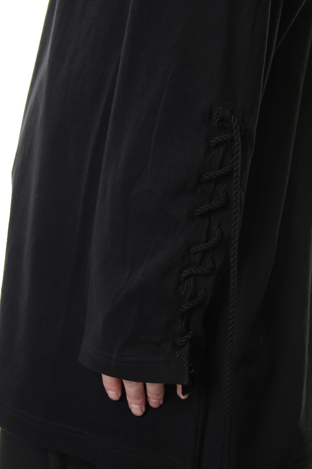 Lace Up Round Neck Long Sleeve T Shirt