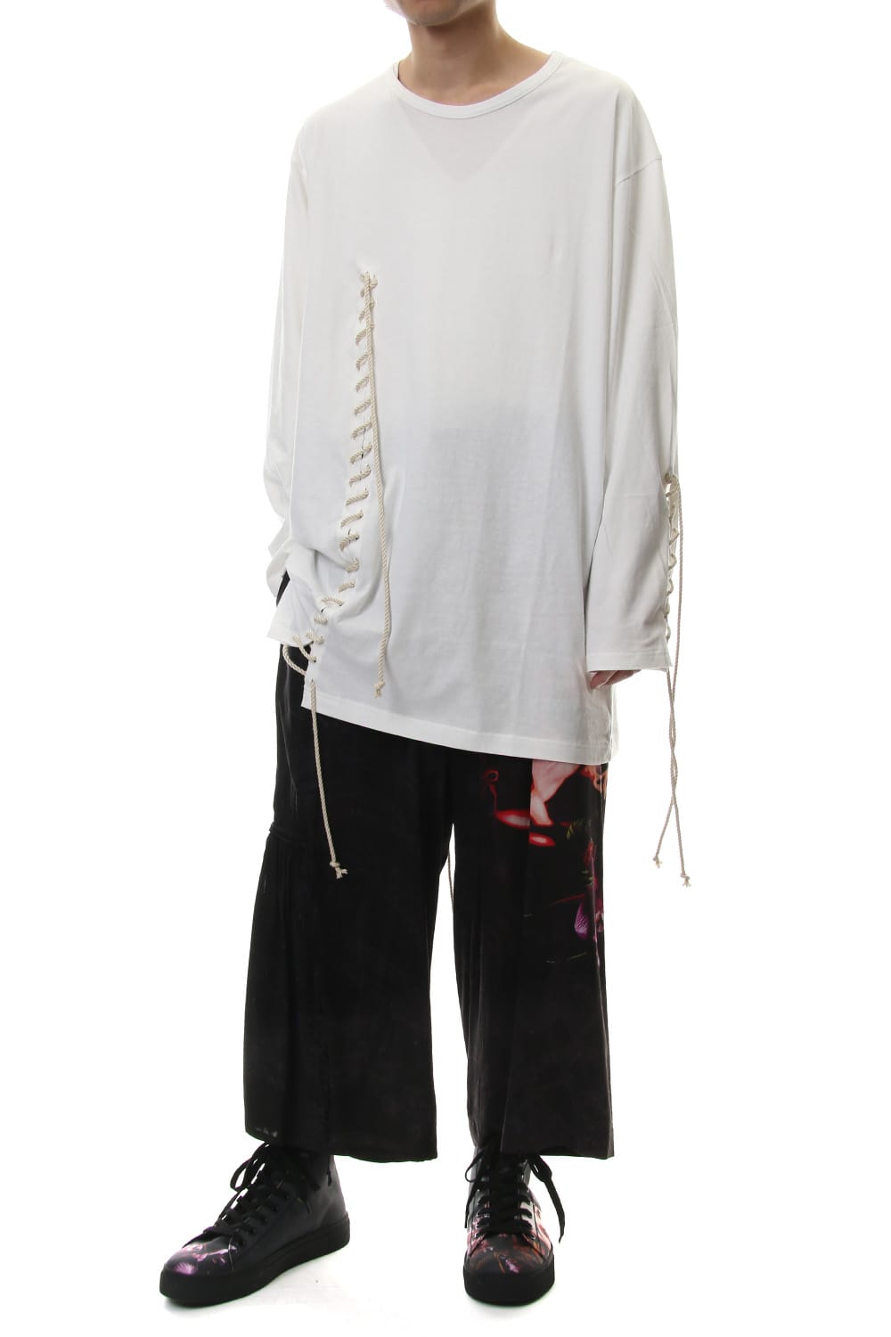 Lace Up Round Neck Long Sleeve T Shirt