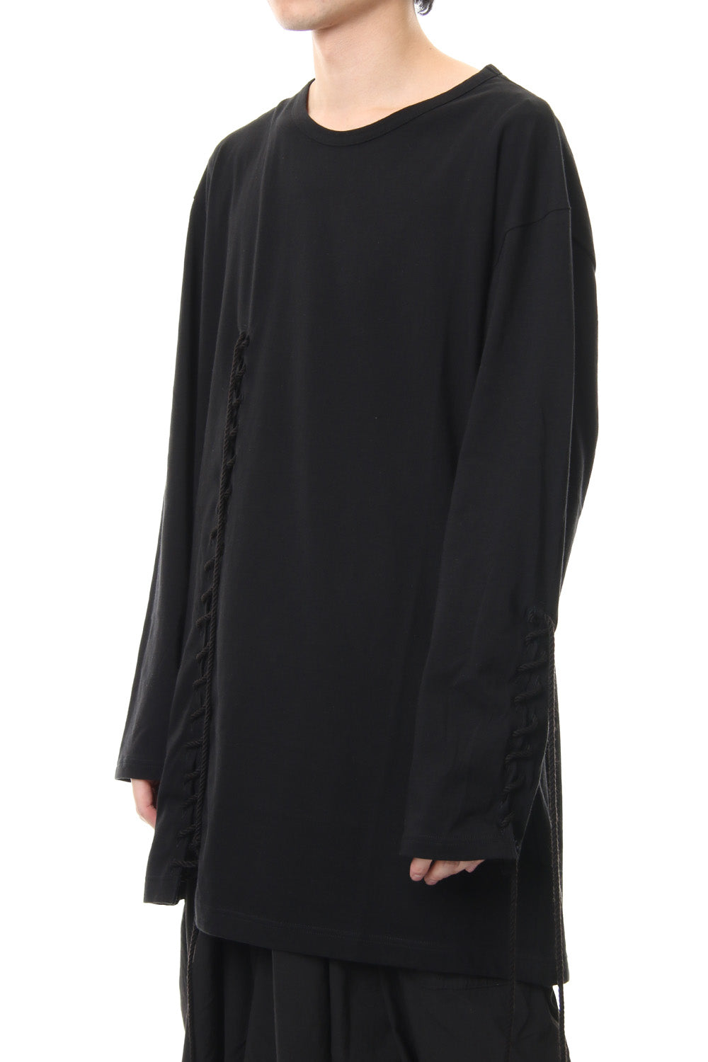 Lace Up Round Neck Long Sleeve T Shirt