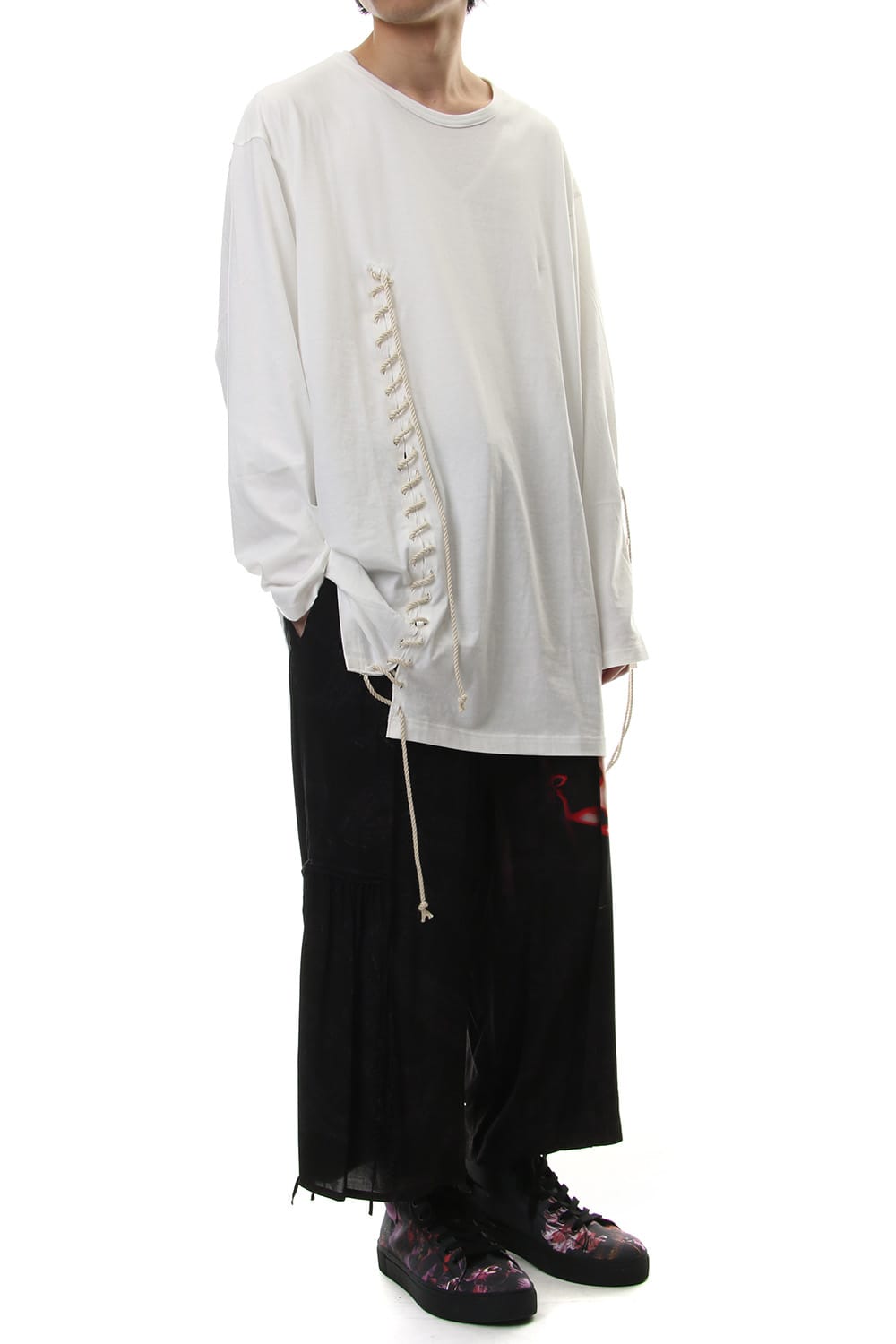 Lace Up Round Neck Long Sleeve T Shirt