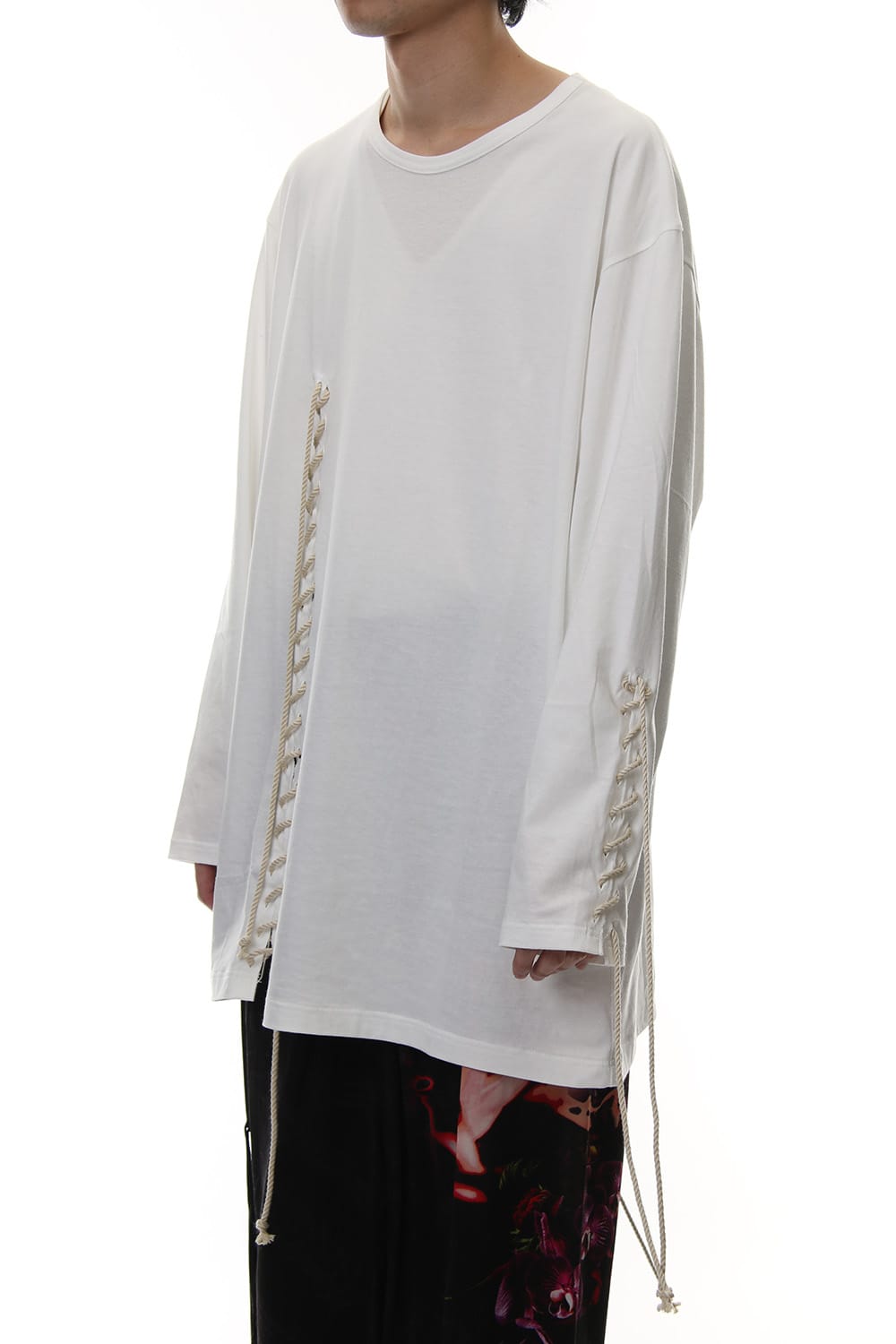 Lace Up Round Neck Long Sleeve T Shirt