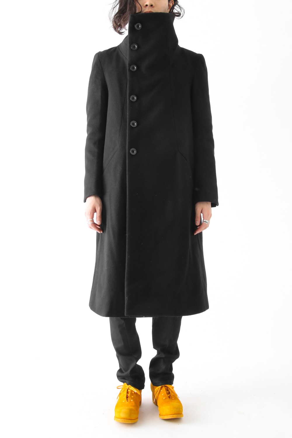 Wool Nylon Melton High Neck Long Coat