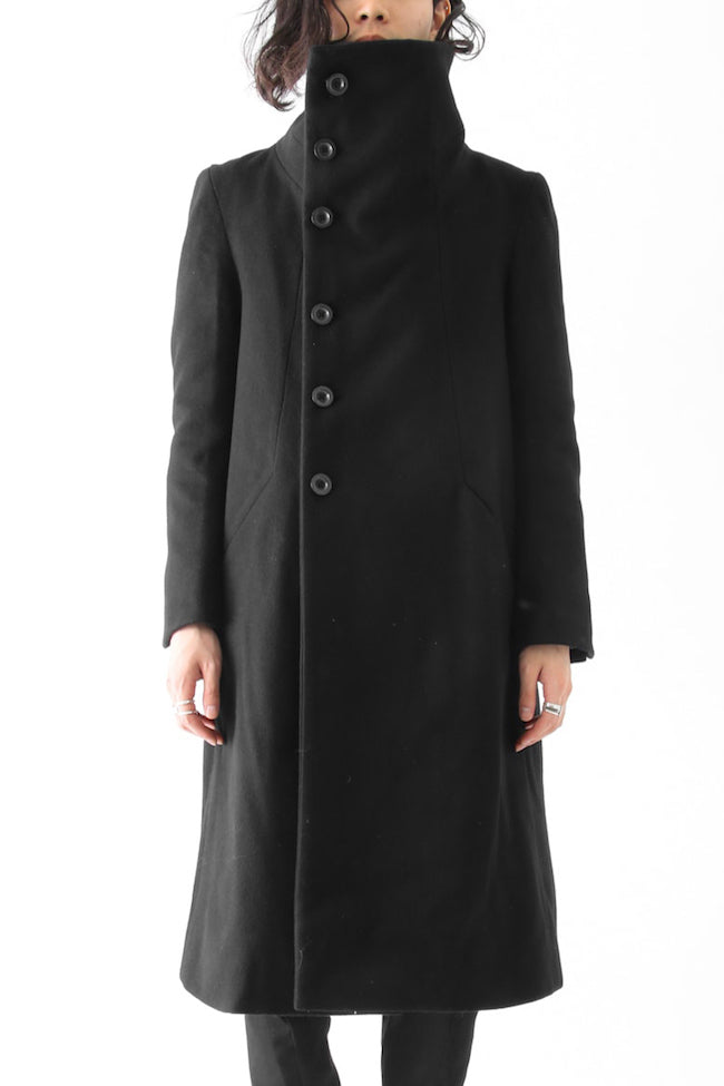 Wool Nylon Melton High Neck Long Coat