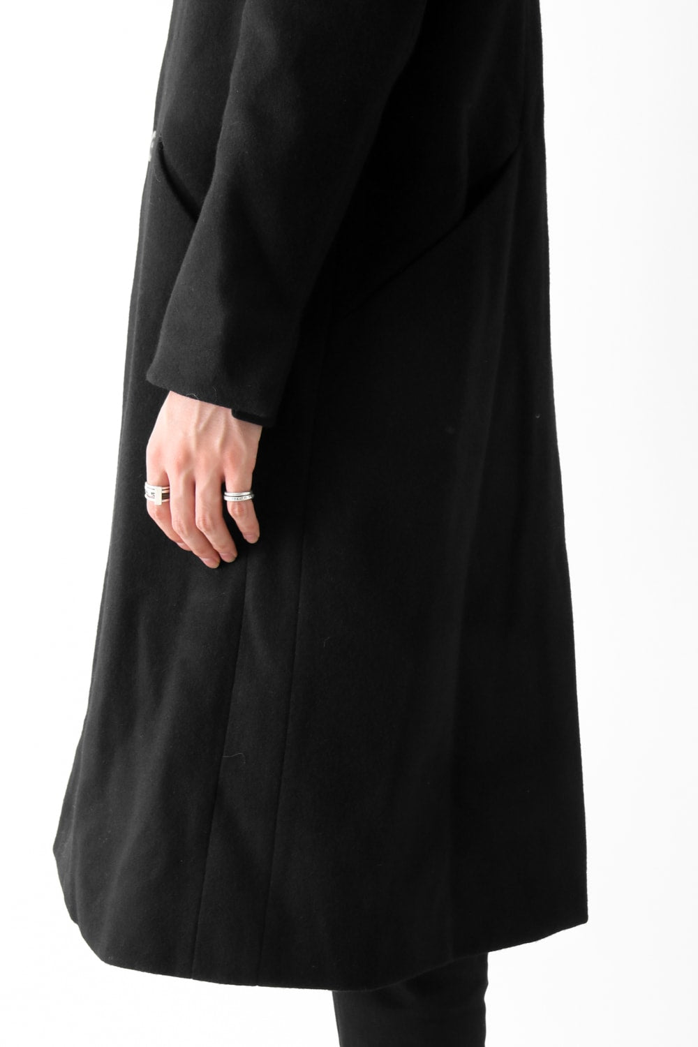 Wool Nylon Melton High Neck Long Coat