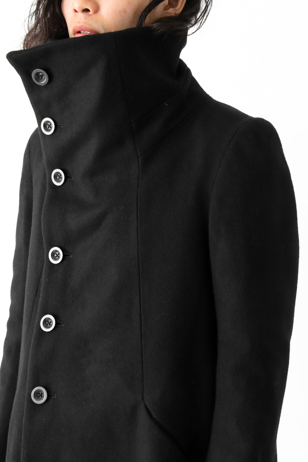 Wool Nylon Melton High Neck Long Coat