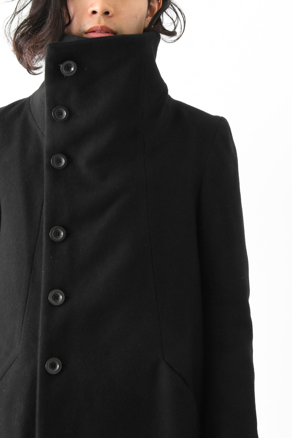 Wool Nylon Melton High Neck Long Coat