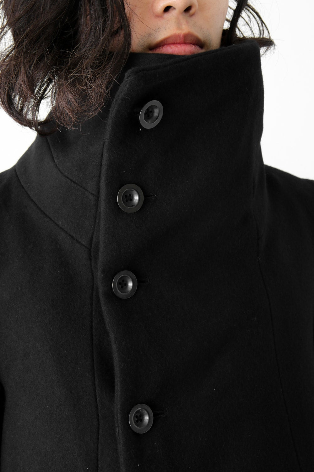 Wool Nylon Melton High Neck Long Coat