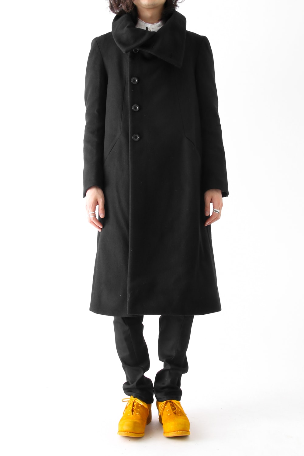 Wool Nylon Melton High Neck Long Coat