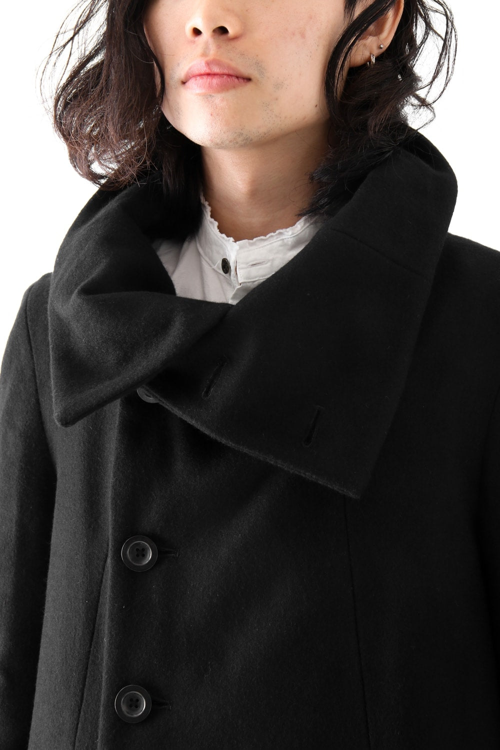 Wool Nylon Melton High Neck Long Coat