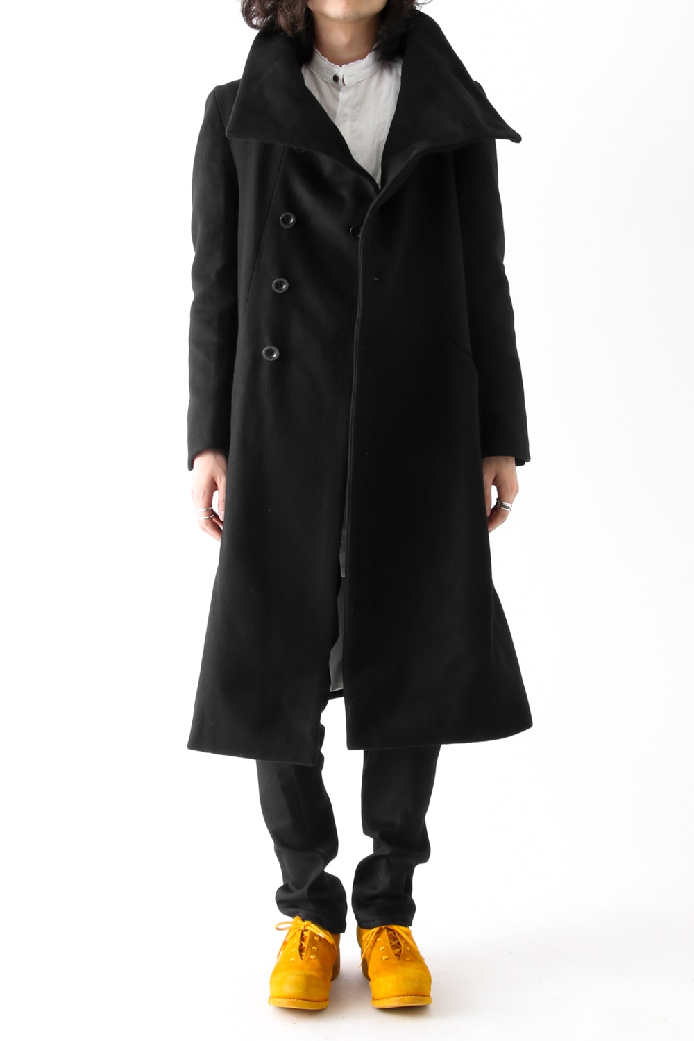 Wool Nylon Melton High Neck Long Coat