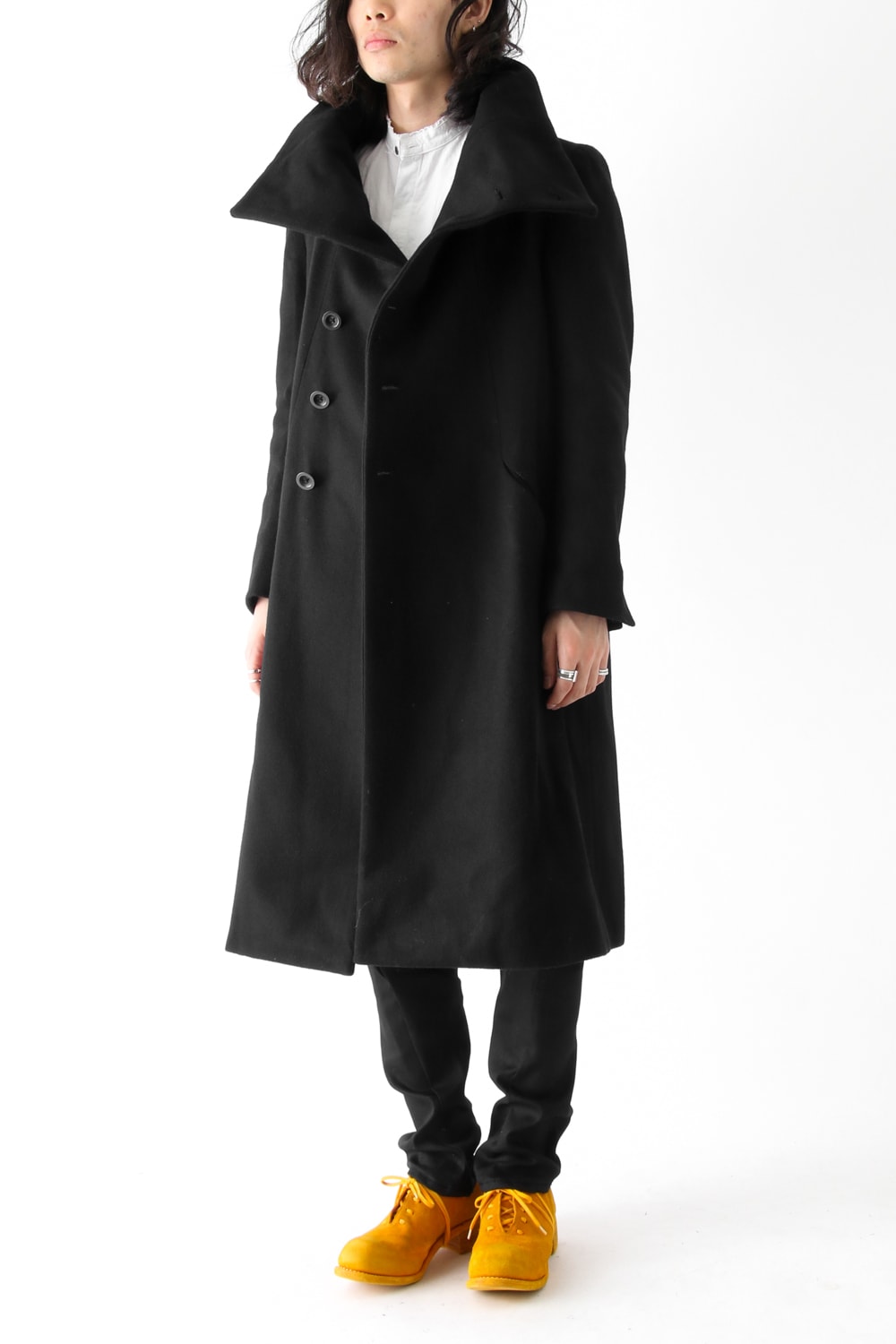 Wool Nylon Melton High Neck Long Coat