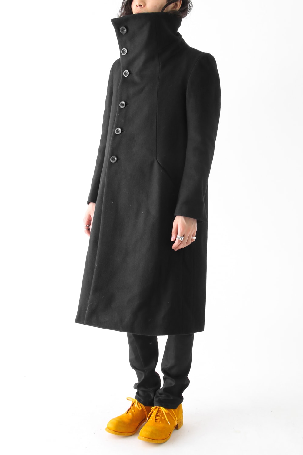 Wool Nylon Melton High Neck Long Coat