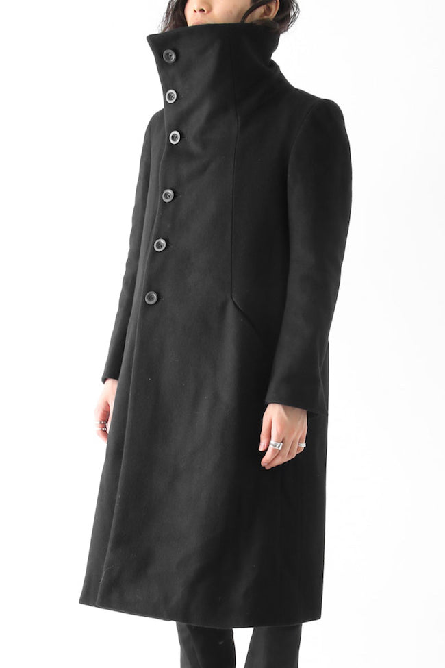 Wool Nylon Melton High Neck Long Coat