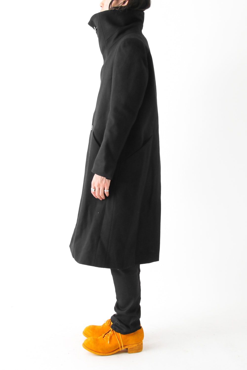 Wool Nylon Melton High Neck Long Coat