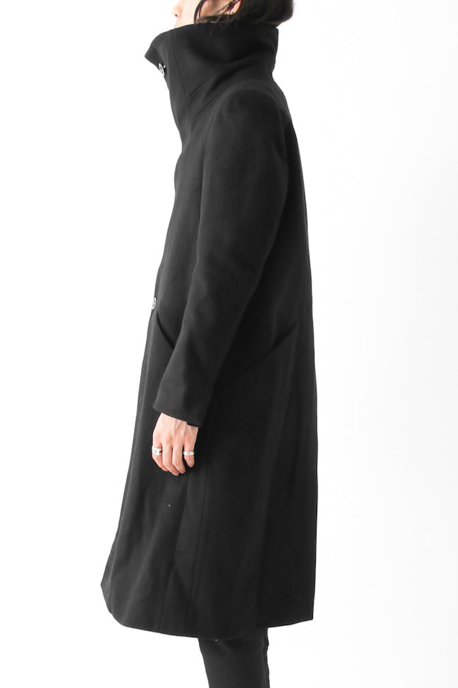 Wool Nylon Melton High Neck Long Coat