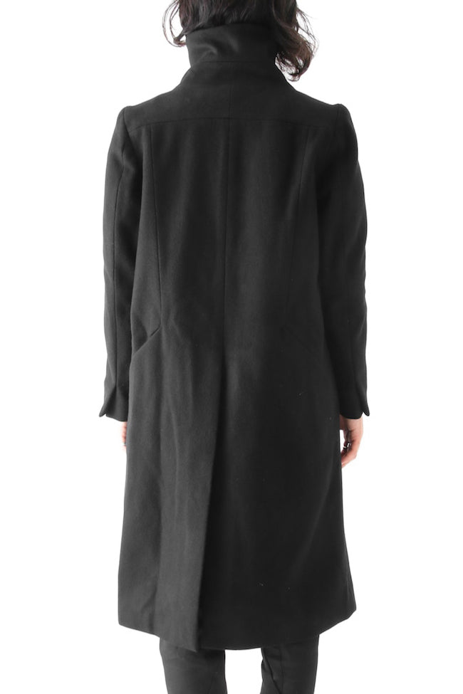 Wool Nylon Melton High Neck Long Coat