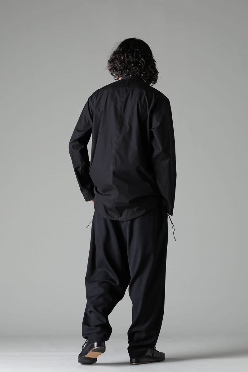 フロントドレープ環縫いブロードシャツ  ブラック