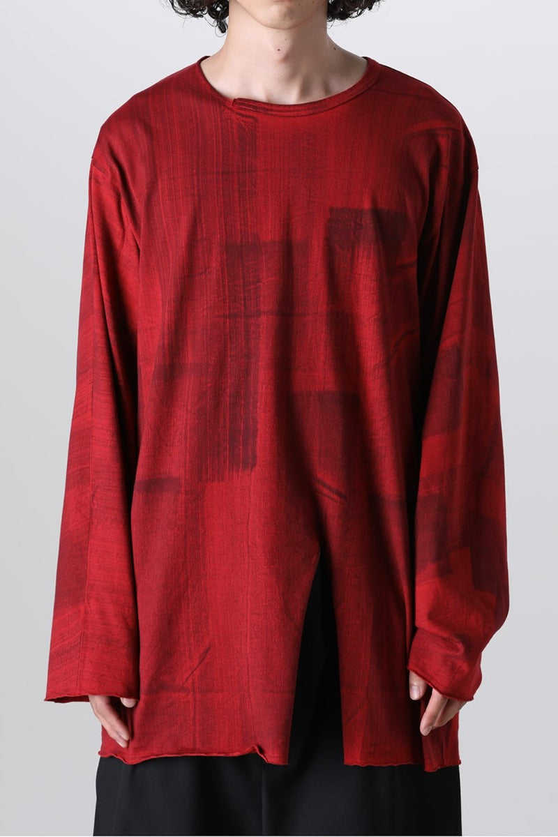 Slit Detail Long T-Shirt Red