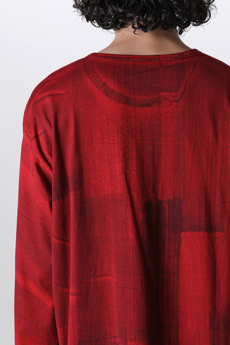 Slit Detail Long T-Shirt Red