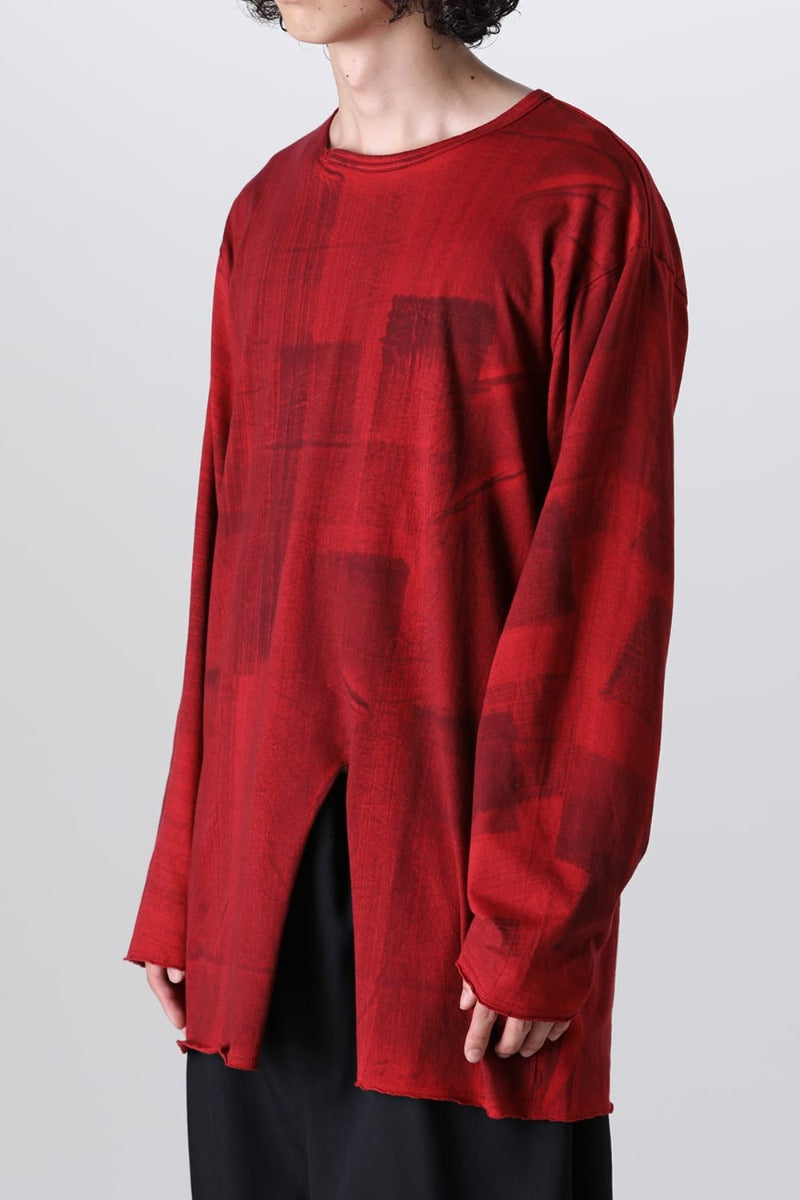 Slit Detail Long T-Shirt Red