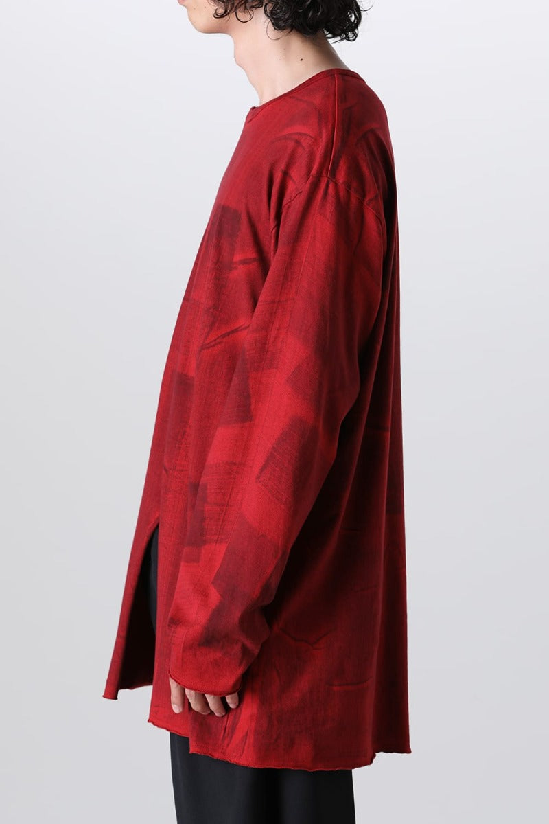 Slit Detail Long T-Shirt Red