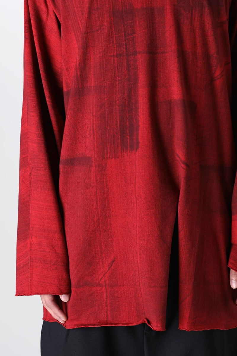 Slit Detail Long T-Shirt Red