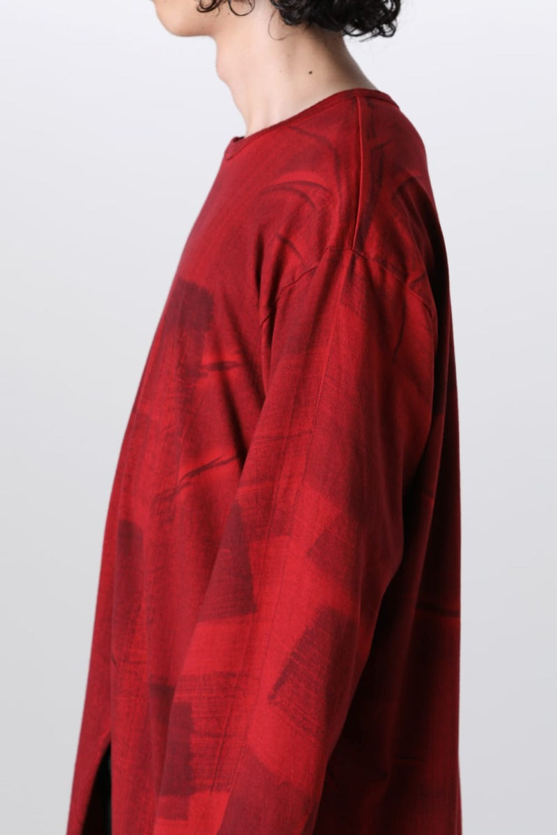 Slit Detail Long T-Shirt Red