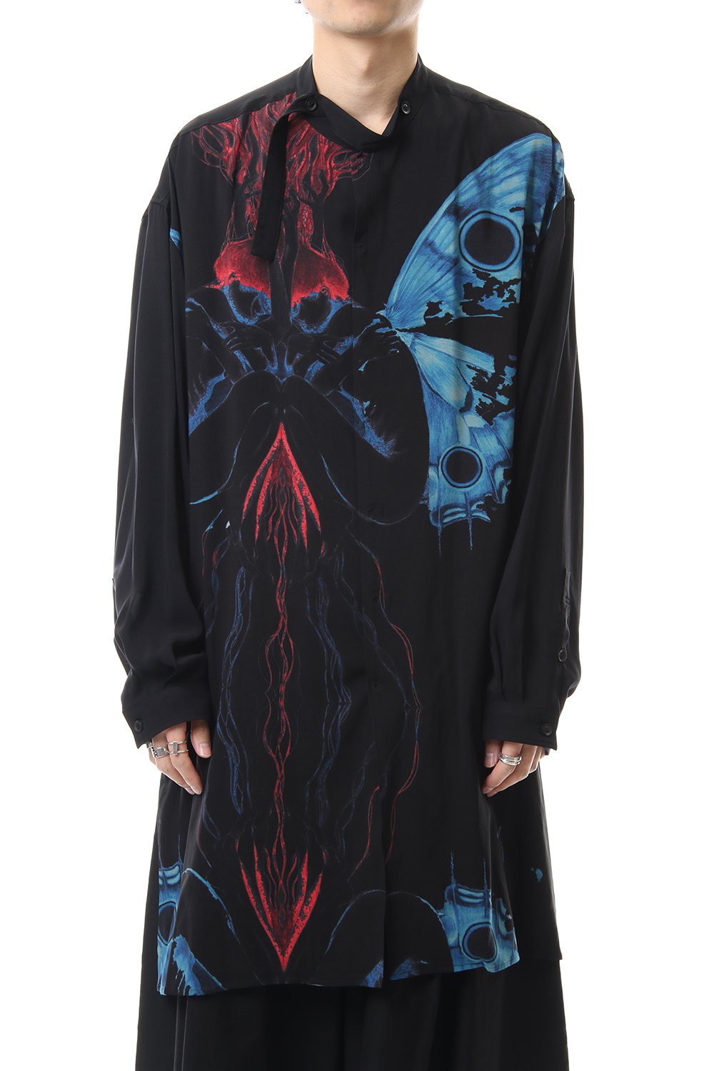 Deformation stand collar Print blouse