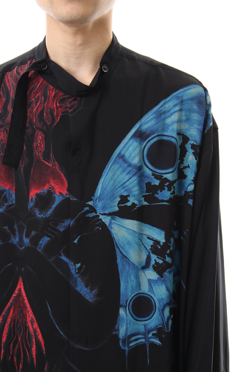 Deformation stand collar Print blouse