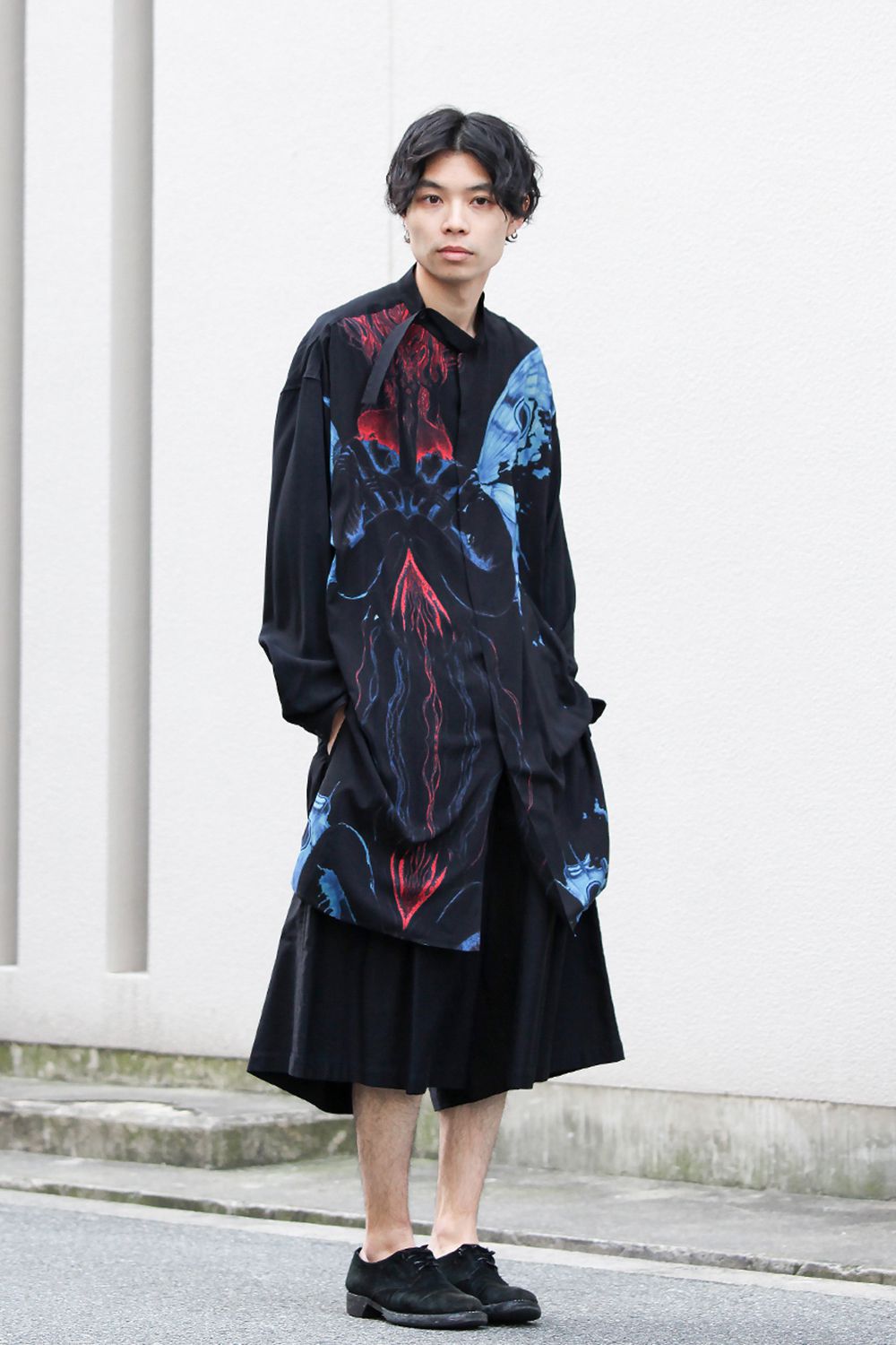 Deformation stand collar Print blouse