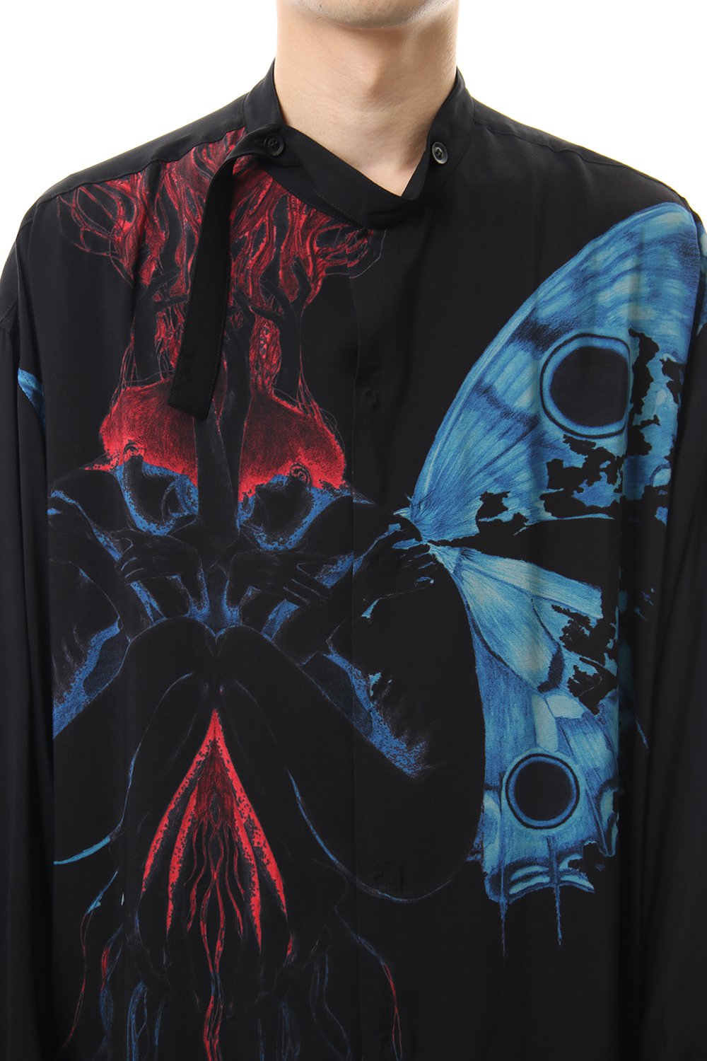 Deformation stand collar Print blouse