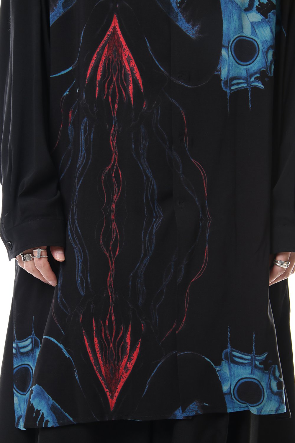 Deformation stand collar Print blouse