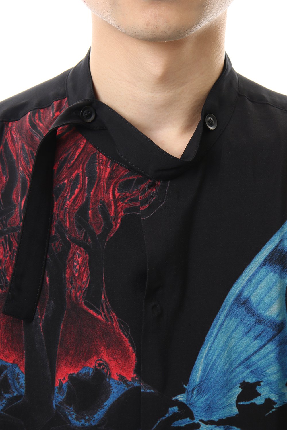 Deformation stand collar Print blouse